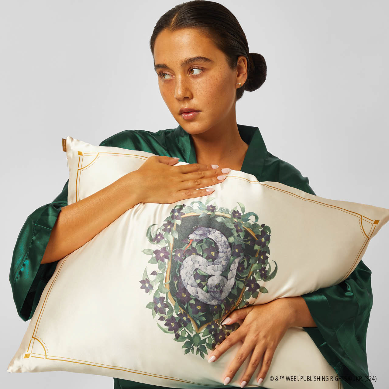 Kitsch x Harry Potter Slytherin Standard Satin Pillowcase — lifestyle