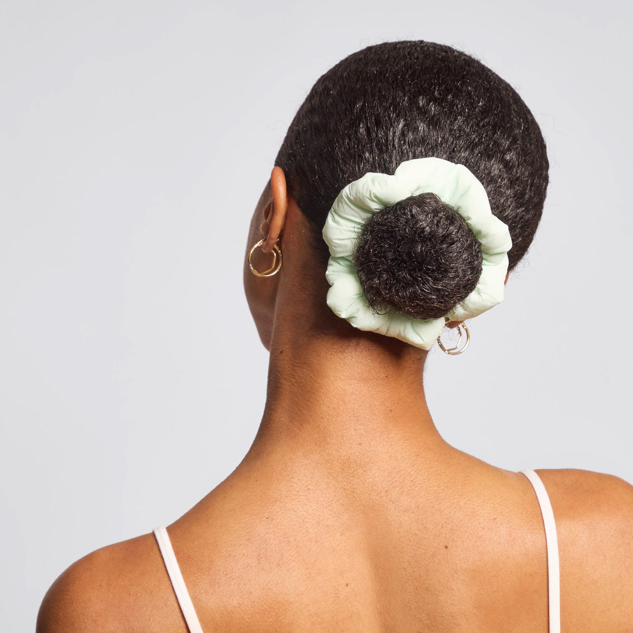 KITSCH Garden Bouquet Cloud Scrunchies 3pc Set — model wearing garden bouquet cloud scrunchie — soft cloud design in floral garden tones, gentle on all hair types